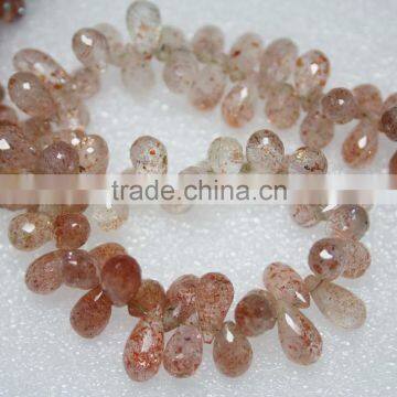 Natural Shaded Strawberry Quartz Faceted Briolette Drops