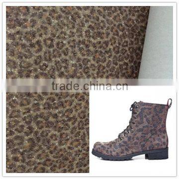 Leopard Grain Glitter Fabric With TC Backing ,popular Use for Ladies Shoes ,handbags ,wallets