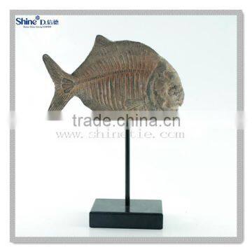 decorative resin craft fish fossil with metal stand animal fossil