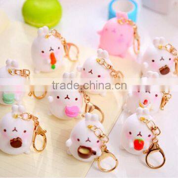 Hot selling high quality cute cartoon white pink rabbit shaped keychain,promotional gifts cheap pvc rubber custom keychain