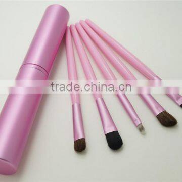 Private Label Eyes Makeup Kits Natural Hair 5pcs Make Up Brushes with Pink Metal Tube Case