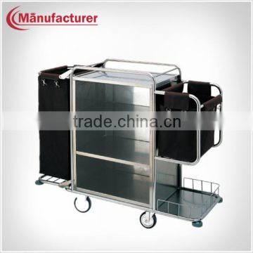 Double black bag stainless steel housekeeping cleaning trolley assembled dressing trolley