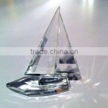 pure clear crystal sailing boat models with engraved 1055