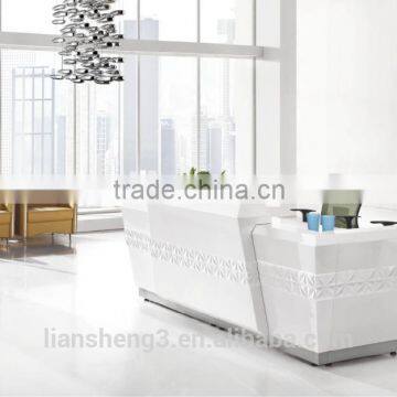 Elegant white color shining unique reception desk design