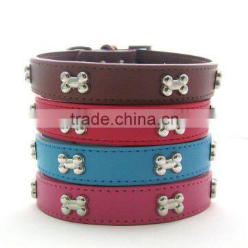 Dog Pet Genuine Leather Cat Puppy Collar bone Charms studded Cute Dog Collars