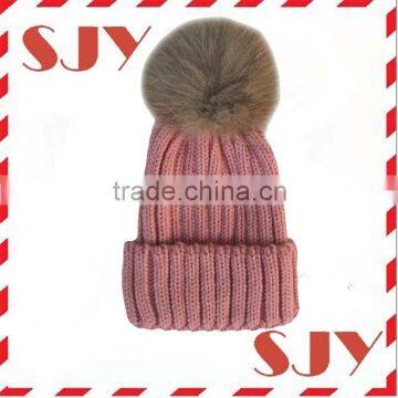 Woman's Real Raccoon Fur Pompom Knitted Slouchy Hat Beanies Cap photo-4