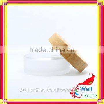 100g Frosted Cream Glass Jar With Bamboo Lid