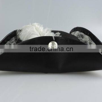 Leather Pirate of the Caribbean Hat Triangle Pirate Hat White Lace and Feathers photo-2