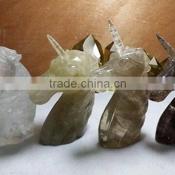 Natural Woodstone Crystal Unicorn for Crafts, Semi Precous Stone Goden Quartz Unicorn photo-4