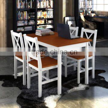 solid pine dinning set cross back brown color 1 table and 4 chairs
