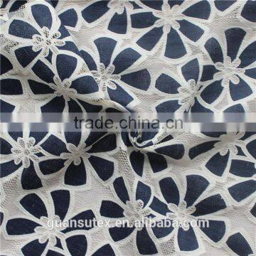 Navy Blue Flower Lace Fabric With White Holes photo-3