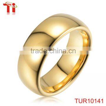 Fashion tungsten rings for men domed gold rings without stones 18k gold plated tungsten ring
