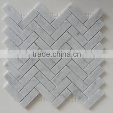 New design 1x3 inch herringbone white marble mosaic