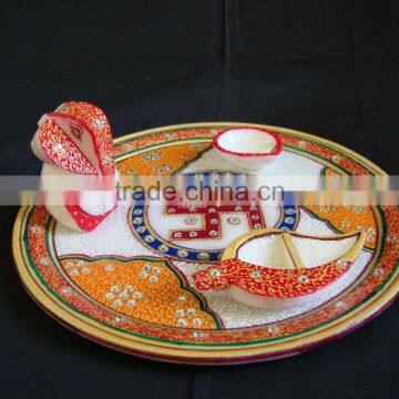 Marble Pooja Thali Plate Handicraft Religious Gift Decor Art And Craft Gallery Hindu God Puja Ganesha India photo-3