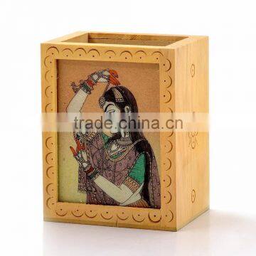 Rich Art And Craft Jaipur Gemstone Painted Handcrafted Wooden Pen Stand