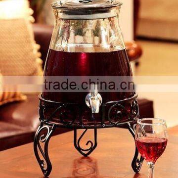 3L water glass beverage dispensers in black iron stand set 16W050