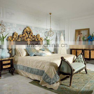 Rococo Palace Wooden Hand Carved Gold Leaf Upholstery Bedroom set/European Bedroom Furniture(MOQ=1 SET)