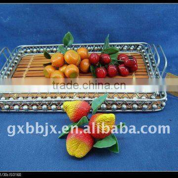 Bamboo wire storage flatware caddy plate with ear handle