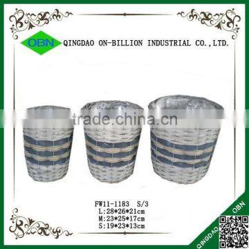 Set of 3 wicker waste basket with plastic liner