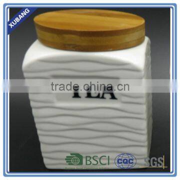 Bamboo Lid White Ceramic Storage Jar