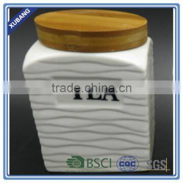 Coffee Tea Sugar Ceramic Storage Jar With Bamboo Lid photo-2