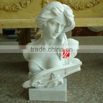 stone beauty girl bust statue in white marble