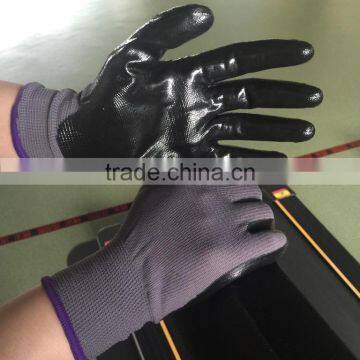 NMSAFETY hand job 13gauge grey nylon coated black nitrile gloves en388