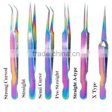 Eyelash Extensions Rainbow Multi-Color Tweezers