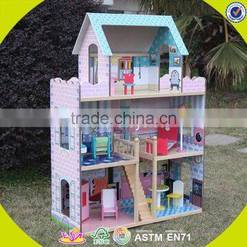 Wholesale Lovely Role Play Kids Wooden Dollhouse Delicate Style Children's Wooden Pink Dollhouse for Sale W06A032 photo-5