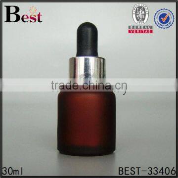 China Cosmetic Essential Oil Fragrance Perfume Dark Red Frosted 30ml Glass Bottle With Black Plastic Dropper photo-5