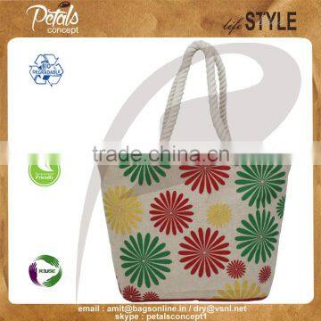 PP Laminated juco fabric beach bag with twisted rope handle