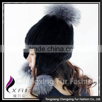 CX-C-42C Lovely Women Genuine Mink Fur Winter Hat Silver Fox Fur Ball photo-6