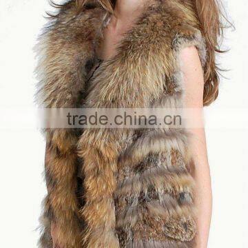 CX-G-B-116A Europe Design Natural Rabbit Fur Sleeveless Long Vest photo-3