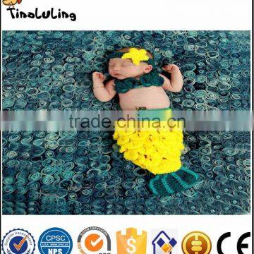 Three Piece Set Newborn Photographing Costume Baby Prop Crochet Yellow Mermaid Tail