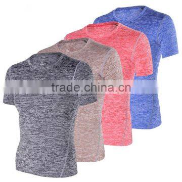 Heather Polyester Spandex Mens Training T Shirts Outdoor Performance Tee Plain Short Sleeve Gym T Shirt Sportswear