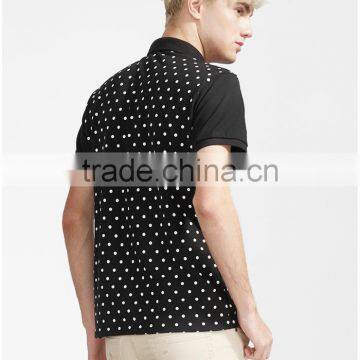 Black Polka Dot Printed Pocket Man's Polo t Shirt photo-3