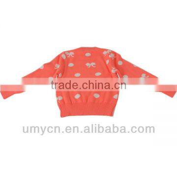 2014 Spring Girl's Allover Jacquard Bowknot and Polka Dot Pattern Pullover Sweater