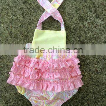 Newborn Baby Girls Monogrammed Bubble Toddler Kids Ruffle Romper Personalized Seersucker Baby Romper photo-2
