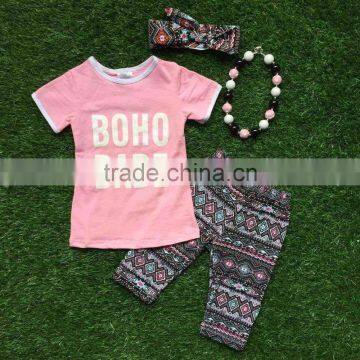 2016 Summer Girls Outfit BOHO BABE Set Pink Short Sleeves Baby Kids Boutique 1-9 Years Old Girls Clothing With Accessories photo-3