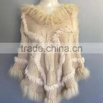 Fur Rabbit Fur Raccoon Wool Knit Shawl Big Cloak Cap Hooded Woolen Fashionable Female Jacket