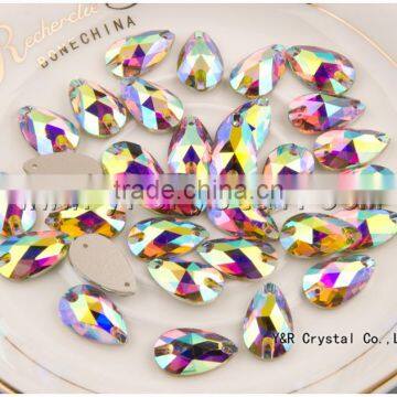 Teardrop Sew on Crystal ab Rose AB Flat Back Sew on Rhinestones Beads for Dress photo-2