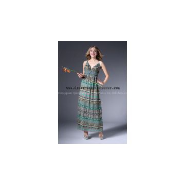 2015 Long Summer Chiffon Bead Print Beach Dress QD8007