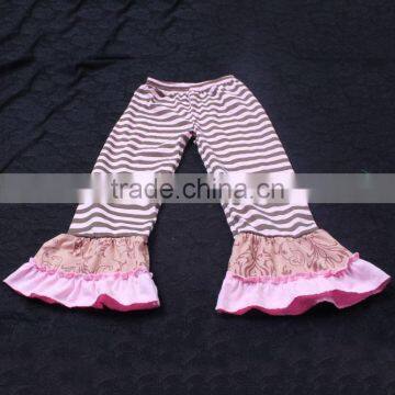 Fashion Baby Girls Boutique gray with pink stripes softtextile kids ruffles palazzo pants