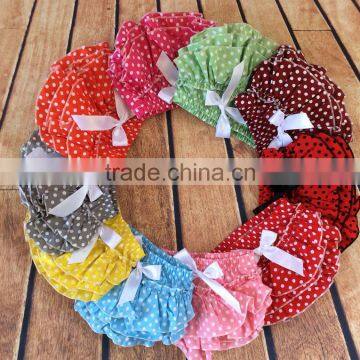 Cheap wholesale baby white dot ruffle bloomers with bowknot and headband