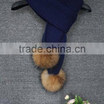 High quality new arrival top sale fashion top super soft animal fur ball knitted scarf