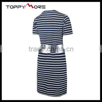 T092-1669N 95% Cotton 5% Elastane t Shirt Short Sleeve Long T Shirt Dress With Stripe Print photo-2