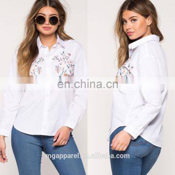 China clothing manufacturer custom floral embroidered shirts for women