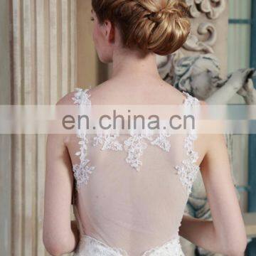 Exquisite Appliqued and Beaded See Through Back Mermaid Lace Straps Tulle Wedding Dress Bridal Gown photo-5