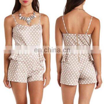 New Arrival Elegant Spaghetti Strap Peplum Polka Dots Ladies Jumpsuit