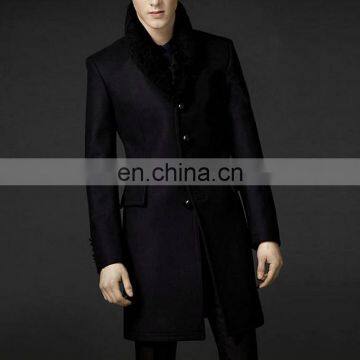 European Fashion Slim Fit Long Winter Wool Coats Men With Big Real Fur Collar